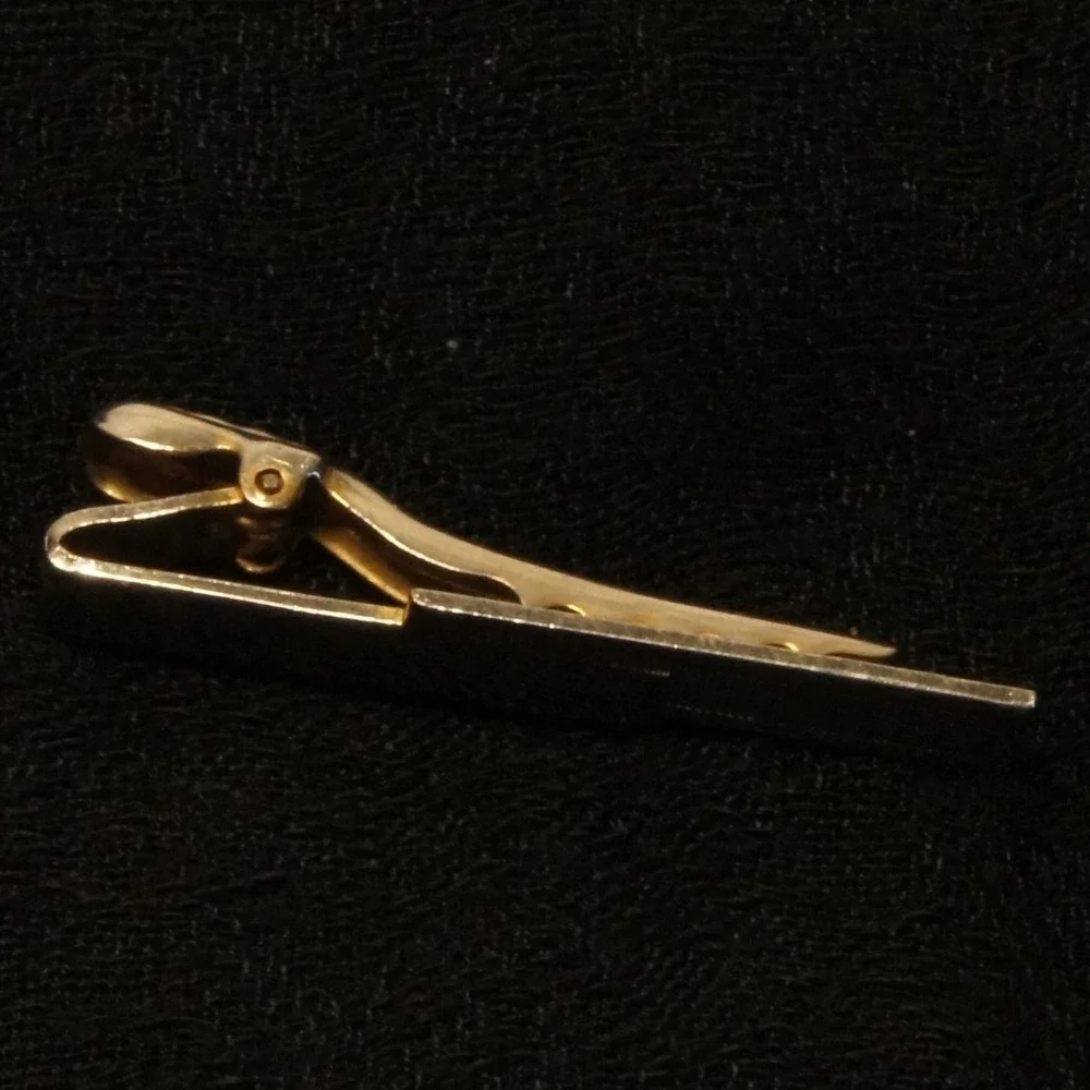 Vintage‎ Gold Tone Tie Clip Rectangular Textured Bar Classic Simple Tie Bar